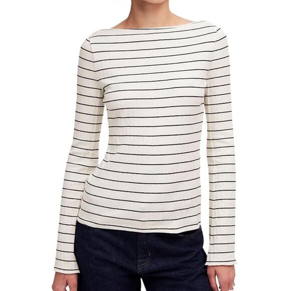 Madewell Tops - NWT Madewell Size XL Ribbed Bell Long Sleeve Shirt Striped Black White Causal